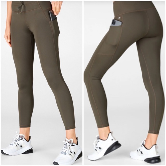 Fabletics Leggings Mid-Rise Ultracool Shine-Panel 7/8 in Army Green Size XS - Picture 1 of 6